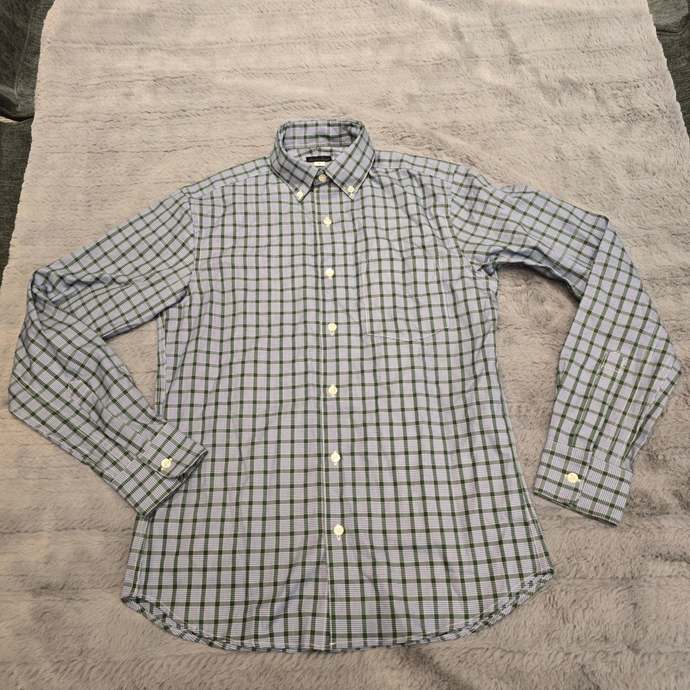 Steven Alan Mens Small Button Down Shirt Plaid Green Blue Cotton Made in USA - Picture 3 of 6